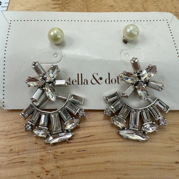 Stella & Dot Starburst Convertible Earrings With Pearl Studs & Rhinestone Jacket - Picture 3 of 8